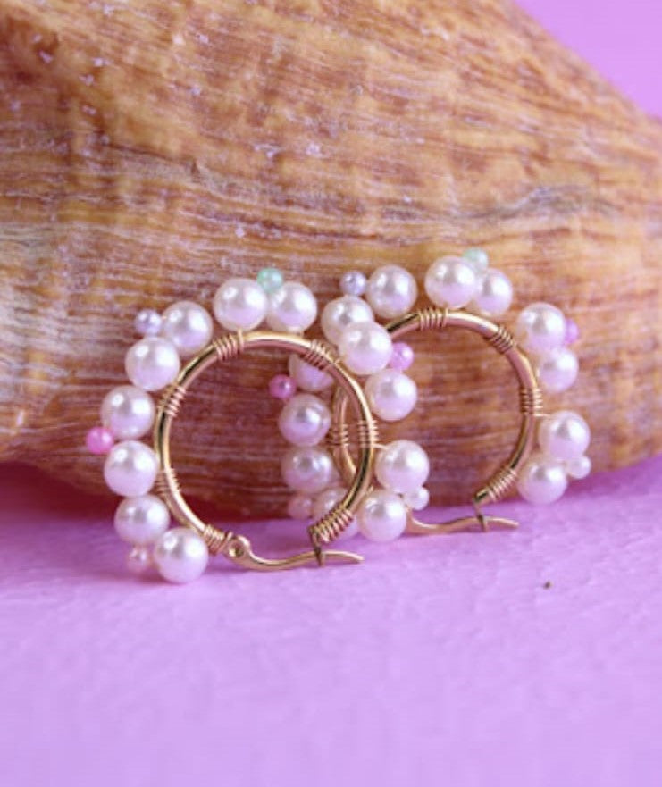 Hoops with Pearl and a touch of colors (20mm)